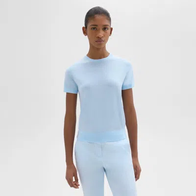Theory Short-sleeve Sweater In Regal Wool In Stone Blue