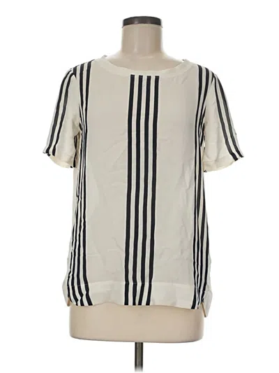 Pre-owned Theory Short Sleeve Top Ivory Stripes Pattern Crew Neck Tops