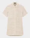 Theory Recycled Cotton Blend Tweed Shirtdress In Taupe Multi
