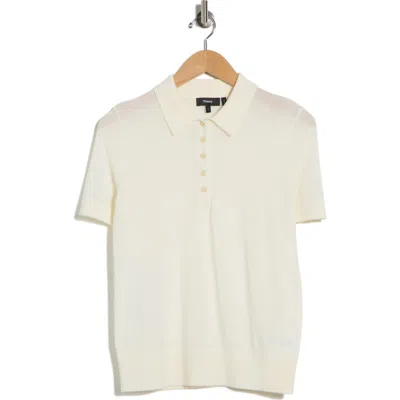 Theory Short Sleeve Wool Polo In Neutral