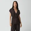 Theory Short-sleeve Wrap Top In Silk Georgette In Brown
