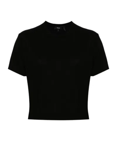 Theory Short-sleeved Knitted T-shirt In Black