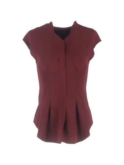 Pre-owned Theory Short-sleeved Pleated Blouse In Red