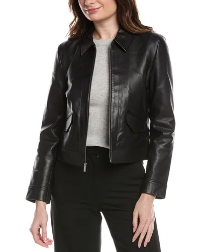 Theory Short Zip Leather Jacket In Black