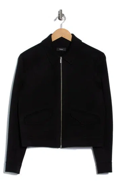 Theory Short Zip Wool Blend Jacket In Black