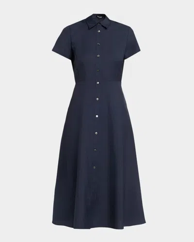 Theory Short-sleeve Buttoned Midi Dress In Black