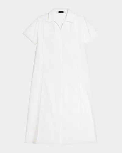 Theory Short-sleeve Poplin Popover Maxi Dress In White