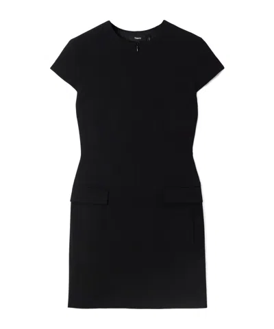 Theory Dolman-sleeve Tweed Canvas Mini Dress In Black