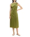 Theory Ruched Sleeveless Midi Dress In Green