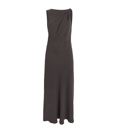 Theory Shoulder Twist Maxi Dress In Brown