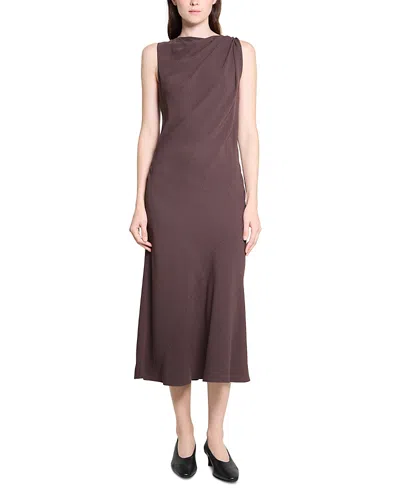 Theory Shoulder Twist Sleeveless Midi Dress In Brown