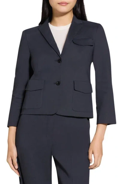 Theory Shrunked Crop Linen Blend Blazer In Concord