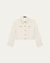 Theory Shrunken Trucker Cropped Crepe Jacket In Rice