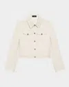 Theory Shrunken Trucker Cropped Crepe Jacket In Rice