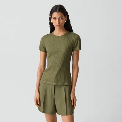 Theory Shrunken Crewneck Tee In Ribbed Cotton-blend In Green
