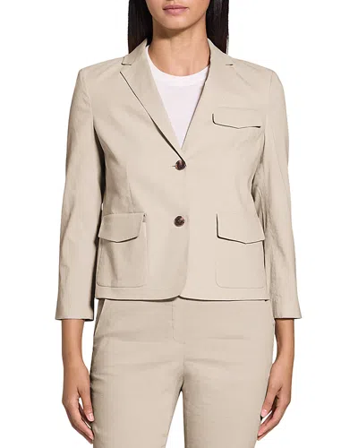 Theory Shrunked Crop Linen Blend Blazer In Straw