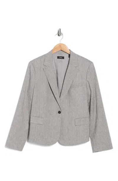 Theory Shrunken Linen Blend Blazer In Gray