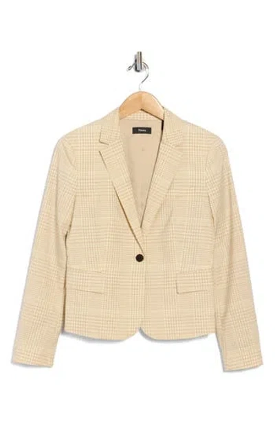 Theory Shrunken Plaid Wool Blazer In Brown