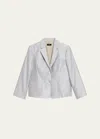 Theory Boxy Patch Pocket Blazer In Metallic Silk Twill In Ice Grey