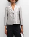 Theory Boxy Patch Pocket Blazer In Metallic Silk Twill In Ice Grey