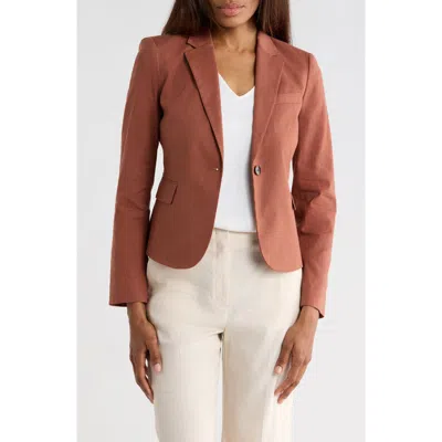 Theory Shrunken Stretch Linen Blend Blazer In Brown