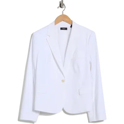 Theory Shrunken Stretch Linen Blend Blazer In White