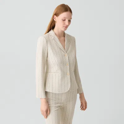 Theory Shrunken Three-button Blazer In Striped Crepe Jersey