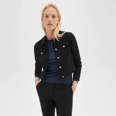 Theory Shrunken Trucker Jacket In Admiral Crepe In Black
