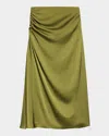 Theory Ruched Midi Skirt In Green