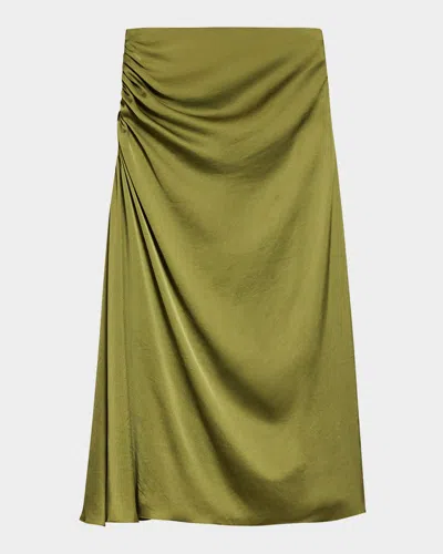 Theory Ruched Midi Skirt In Green