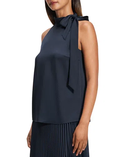 Theory Womens Nocturne Navy Side Tie Sleeveless Woven Top