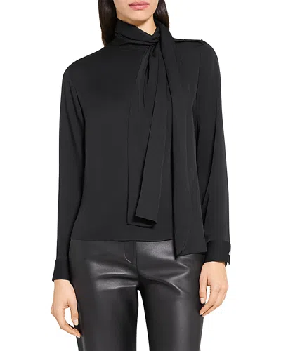 THEORY SIDE TIE NECK SILK BLOUSE