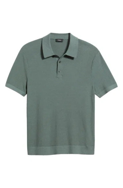 Theory Nocturne Navy Silk Cotton Polo Shirt In Green