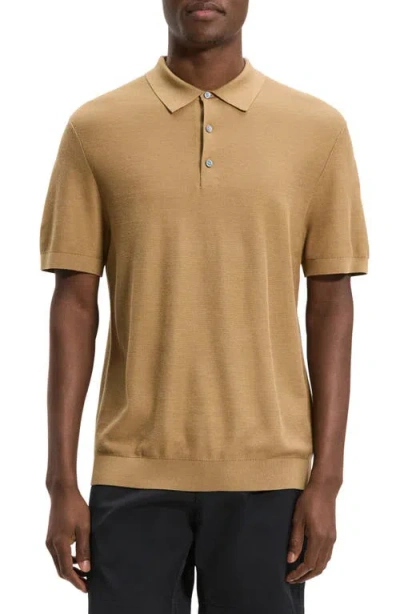 Theory Nocturne Navy Silk Cotton Polo Shirt In Nude