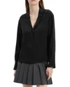 Theory Notch Collar Silk Button-up Shirt In Black