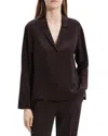 Theory Modern Silk Georgette Lapel-collar Blouse In Hickory