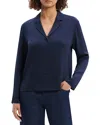 Theory Modern Silk Georgette Lapel-collar Blouse In Nocturnal Navy