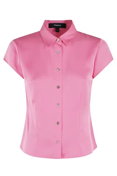 Theory Short-sleeve Button-up Shirt In Pink