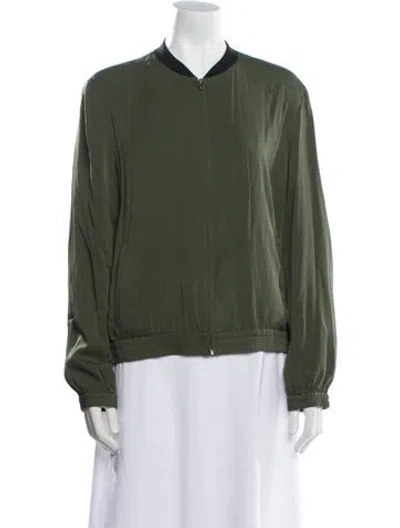 Pre-owned Theory Silk Bomber Jacket In Green