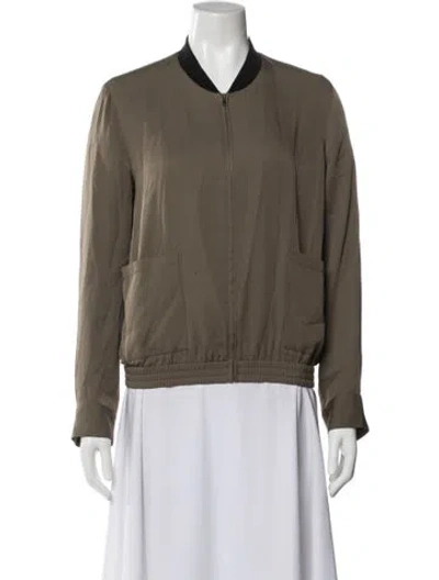 Pre-owned Theory Silk Bomber Jacket In Green