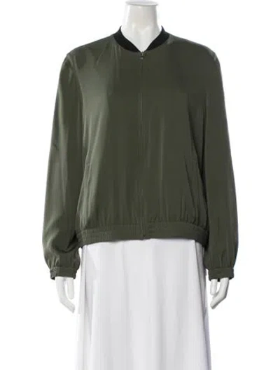Pre-owned Theory Silk Bomber Jacket In Green