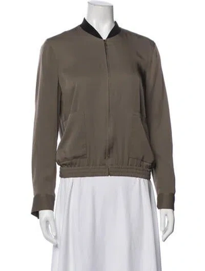 Pre-owned Theory Silk Bomber Jacket In Green