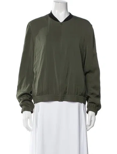 Pre-owned Theory Silk Bomber Jacket In Green