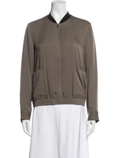Pre-owned Theory Silk Bomber Jacket In Green