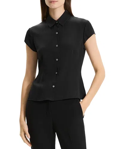 Theory Cap Sleeve Shirt In Silk Georgette In Black