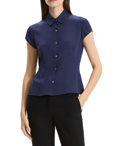 Theory Silk Cap Sleeve Shirt In Blue