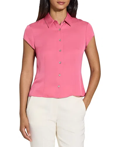 Theory Silk Cap Sleeve Shirt In Bright Pink