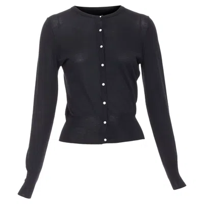 Theory Silk Cotton Buttons Crew Neck Cardigan In Black