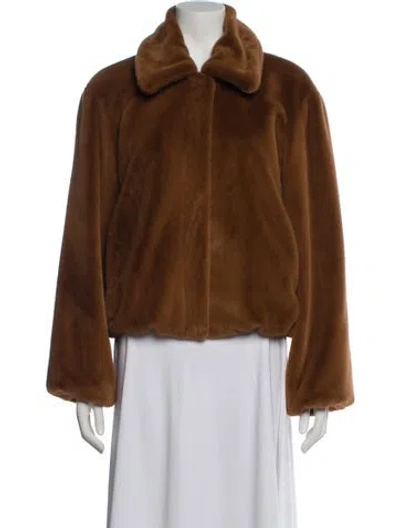 Pre-owned Theory Silk Faux Fur Jacket W/ Tags In Brown