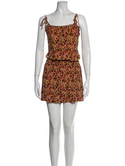 Pre-owned Theory Silk Floral Print Romper In Orange
